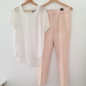 White House Black Market Cream Trousers & White Blouse Set